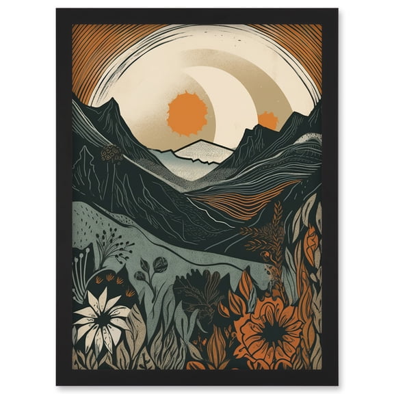 Wild Flowers in Scottish Hills Sunrise Landscape Artwork Framed Wall Art Print A4
