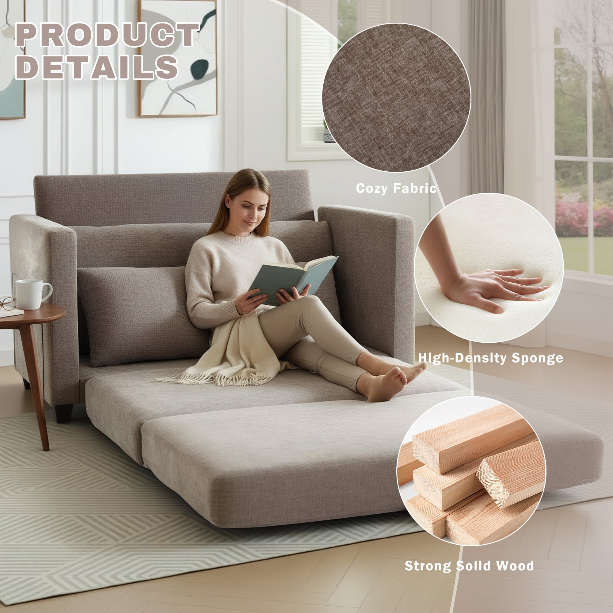 GAOHAPY 52" Loveseat Sleeper Sofa Bed,2 in 1 Convertible Floor Sofa Bed for Small Spaces,Pull Out Couch with Deep Seat,2 Pillows and Solid Frame Floor Couch for Living Room,Apartment