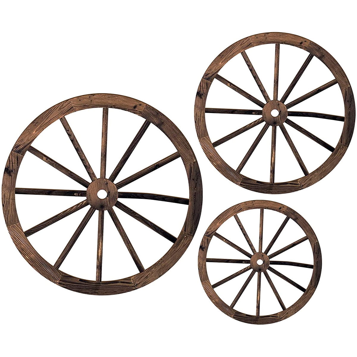 3 pcs Wooden Wagon Wheel Wall Decor with Triangular Hook Rustic