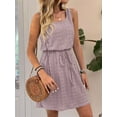 thumbnail image 3 of Women Hollow Out Textured Drawstring Mini Dress Pink  L, 3 of 5
