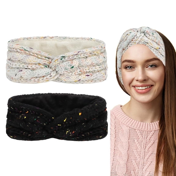 2PCS Ear Warmers Headband for Women Hair Accessories Thick Chunky Crochet Knitted Winter Turban Headbands Winter Accessories for Women and Girls