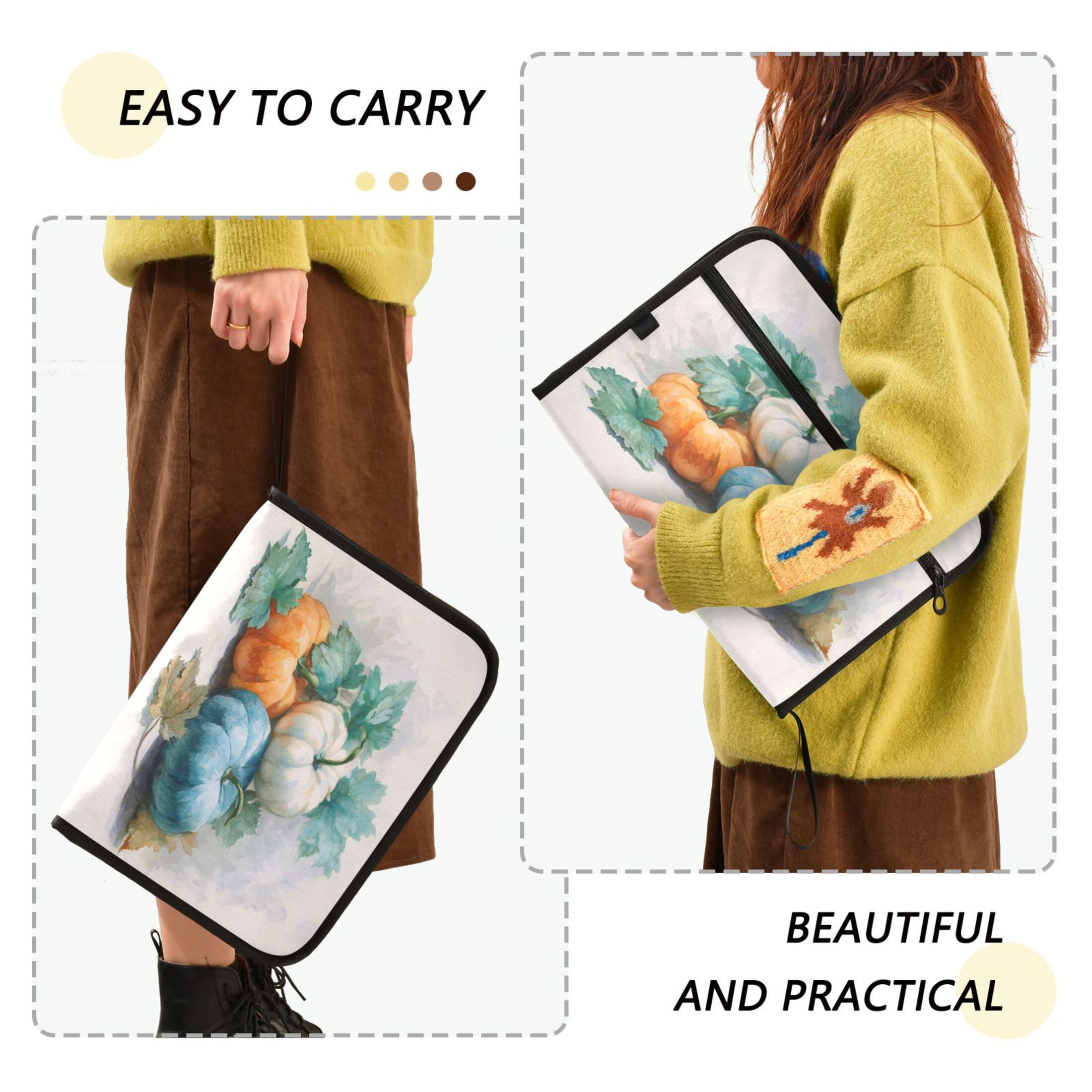 Accordion File Organizer with Zip Closure 13 Pockets Expanding File Folder Letter A4 Paper Document Organizer for Home Office Watercolor Pumpkins and Leaves