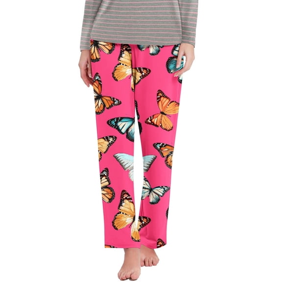 Tnhcen Women's Fashion Butterfly Print Sleep Pants with Elastic Waist - Milk Silk Relaxed Fit Long Pajama Pants | Soft Home Wear S-2XL