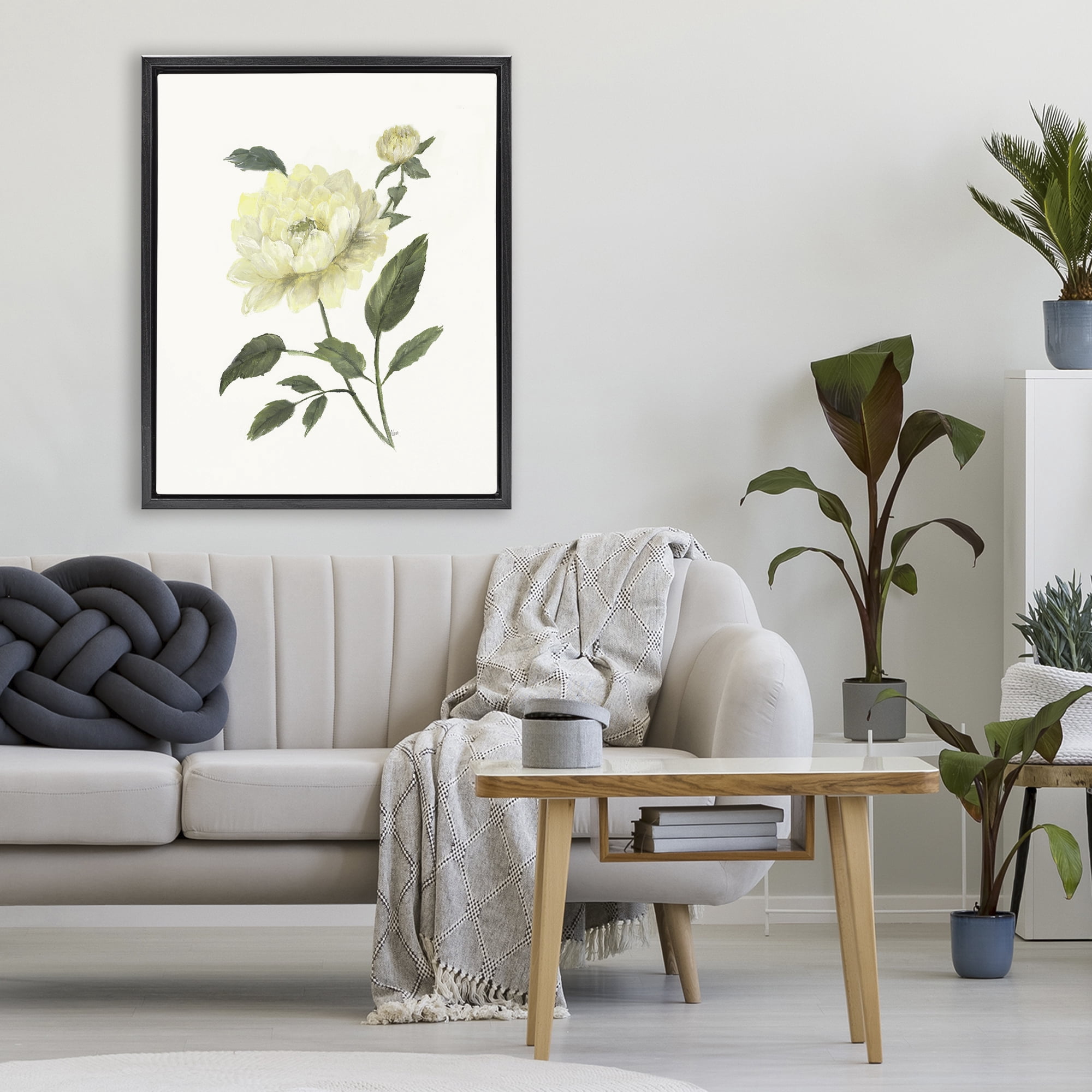 Stupell Industries Cream Garden Peony with Buds Black Framed Floater Canvas Wall Art, design by Nan