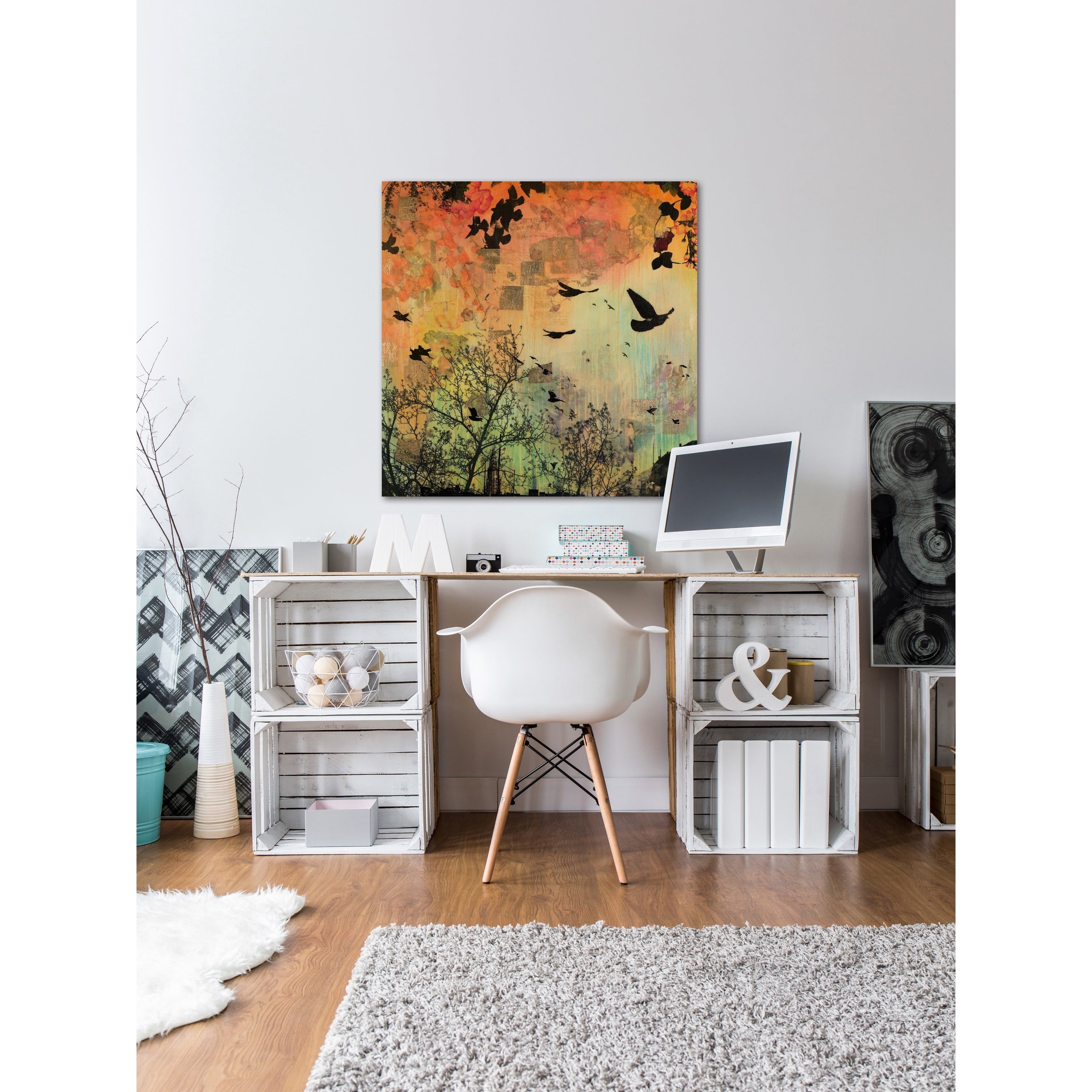 "Black Birds Dance" Painting Print on Wrapped Canvas