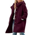 thumbnail image 2 of Womens Winter Single Breasted Coat Hooded Casual Oversized Hooded Jacket Trench Coat Overcoat Wine M, 2 of 5