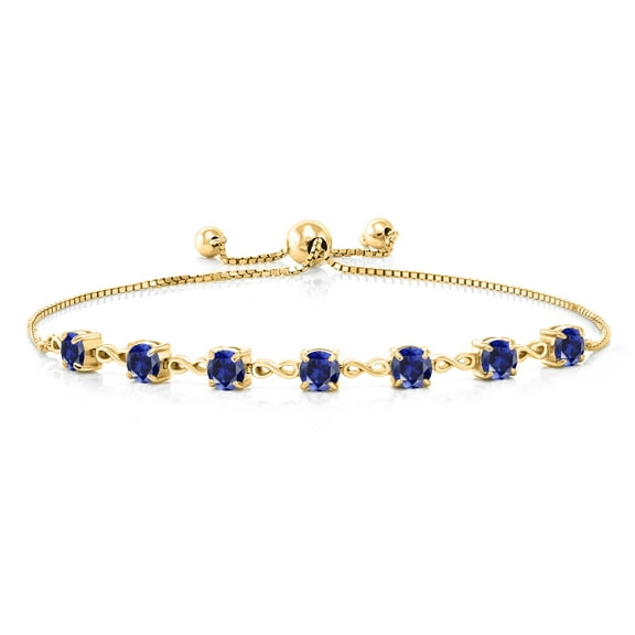 Gem Stone King 2.45 Ct Round Blue Created Sapphire 18K Yellow Gold Plated Silver Infinity Bracelet for Women