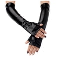thumbnail image 3 of HEWUQI Women's Long Leather Fingerless Gloves Sleek Costume Accessory Themed Parties Events Arm Warmers Black, 3 of 3