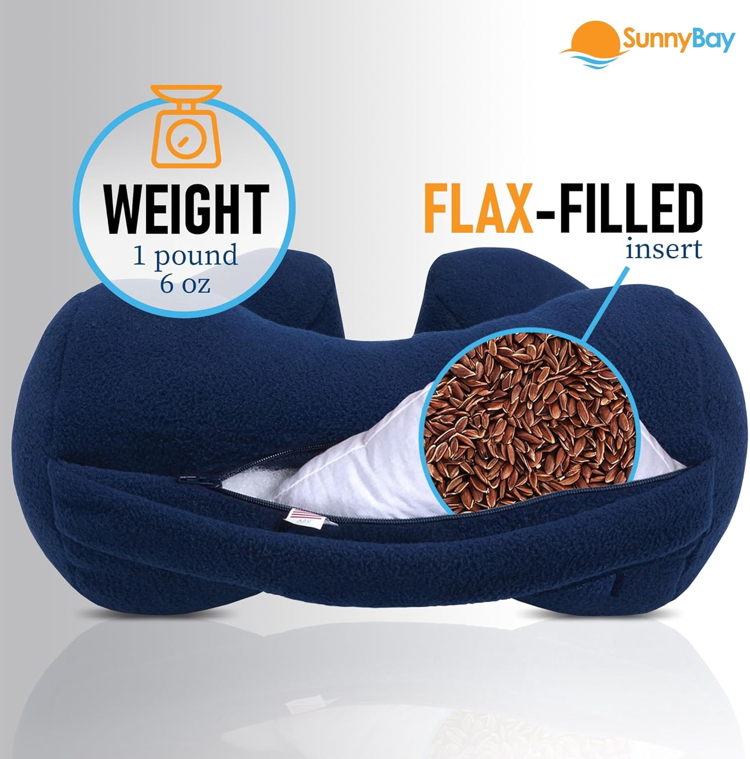 Sunshine Pillows Ergonomic Travel Neck Pillow, Cervical Neck Support, Airplan Bus Train Recliner Sofa Chair Cushion, Navy Blue, Large
