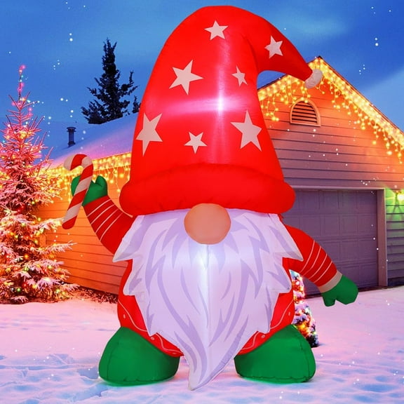 COMIN 6FT Christmas Inflatables Gnomes Outdoor Decorations Blow Up Gnome with Built-in LEDs for Indoor Outdoor Yard Lawn Garden Decoration