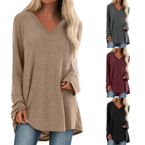Sayoo Women s Long Sleeve V Neck Blouse Ladies Oversized Jumper Pullover Tops Other