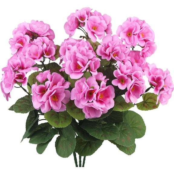 Morttic 3 Pcs Artificial Geraniums Flowers Silk Geraniums for Outdoors UV Resistant Purple Pink Artificial Geranium Bush Faux Flowers Plant Geraniums for Garden Home Decor Patio Vase Table Centerpiece