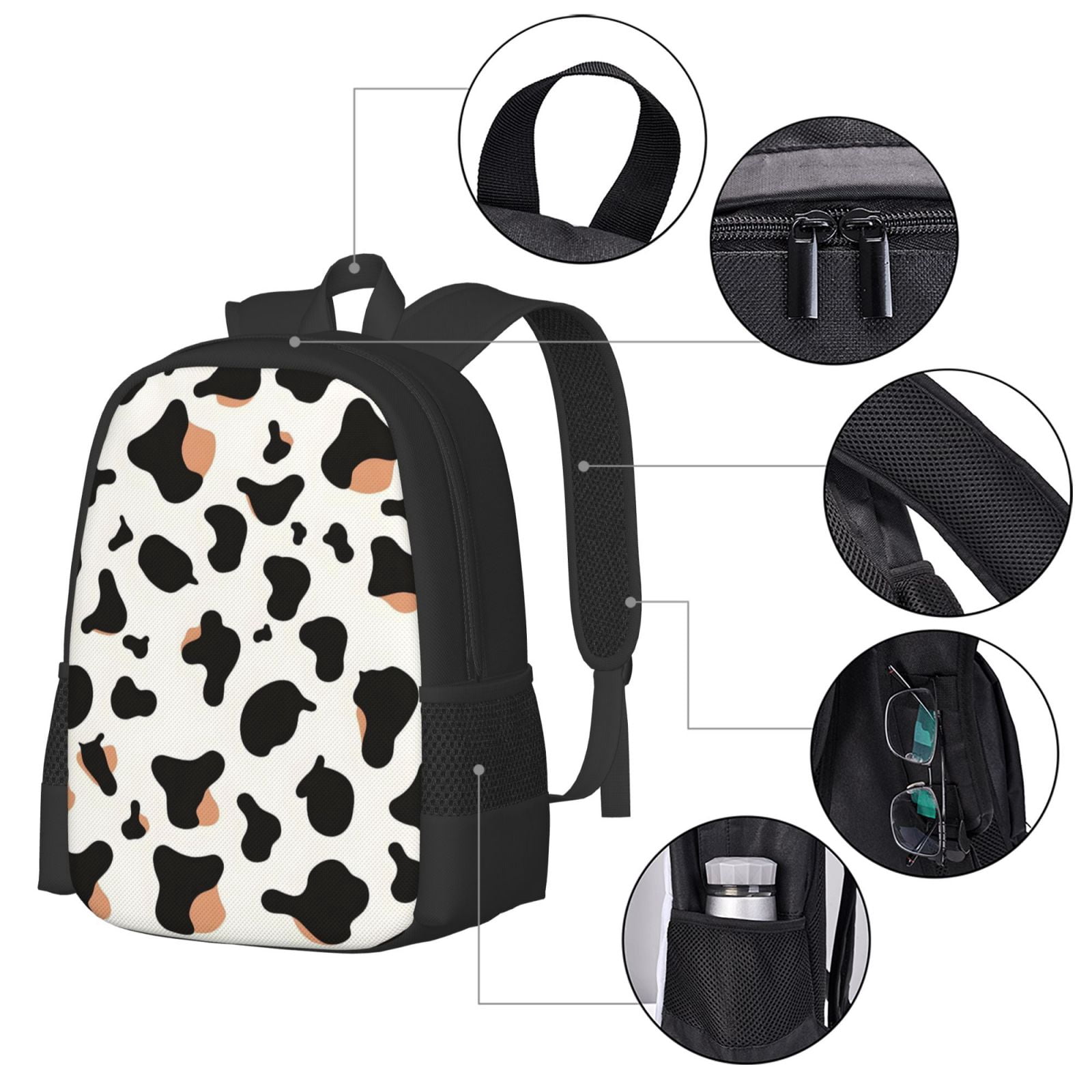 Large Capacity Backpack 16.5×12.5×5.5in Widened Shoulder Strap Design Main Bag Large Top Handle Belt Adjustable Shoulder Strap Simple Cow Print Pattern1_1