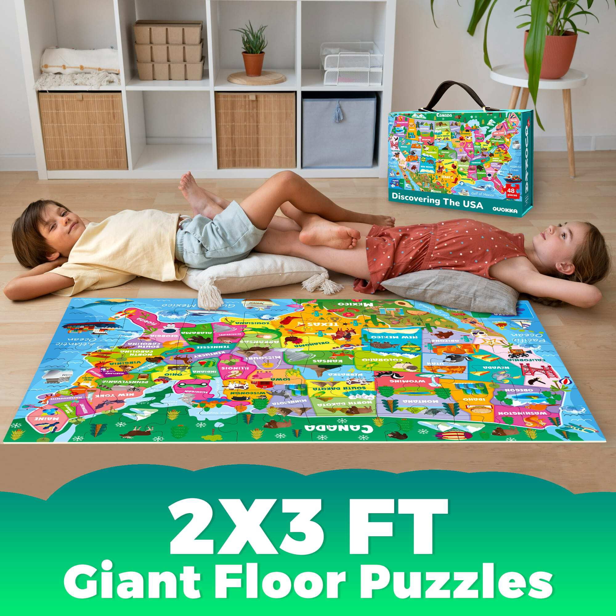 Quokka Floor Puzzle for Kids Ages 4-6 - Toddler Puzzle Ages 3-5 - USA Map Educational Activity for Boys Girls