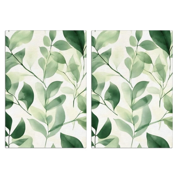 2 Pcs Funny Kitchen Towels,Green Leaves Modern Art Microfiber Dish Towels,Kitchen Tea Towels,Kitchen Towel Set (18" X 26")
