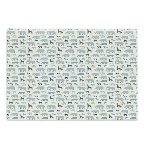 Animal Print Cutting Board, Geometric Fauna Zebra Elephant Camel Giraffe Rhino Bear Deer, Decorative Tempered Glass Cutting and Serving Board, in 3 Sizes, by Ambesonne