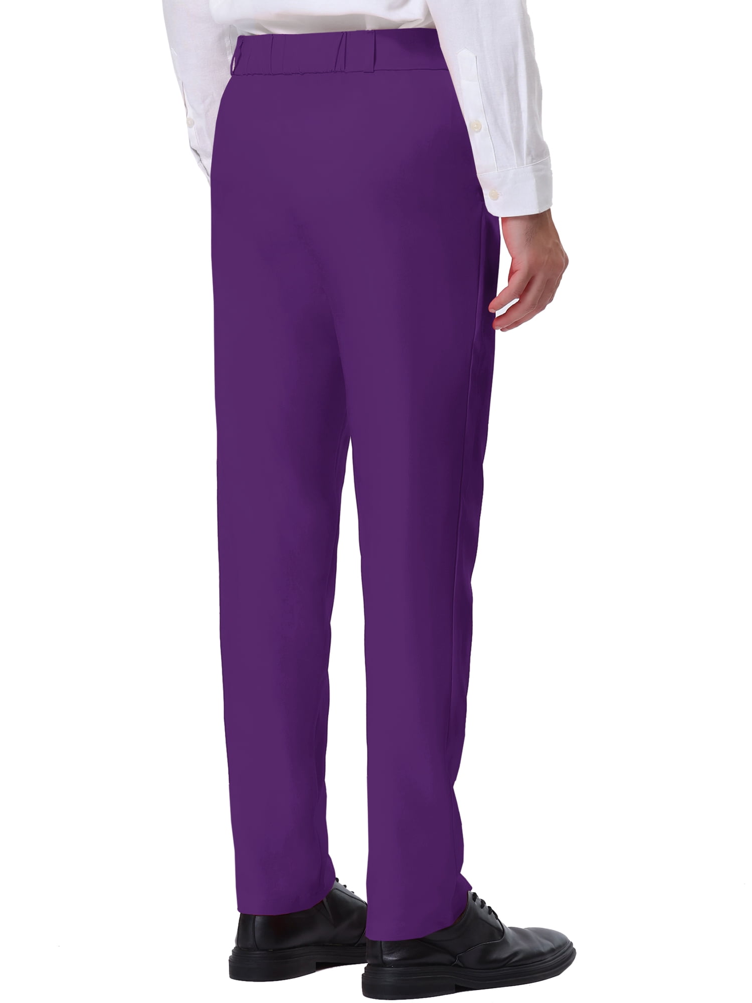 Unique Bargains Men's Business Pants Classic Fit Solid Color Suit Trousers with Pockets 38 Purple