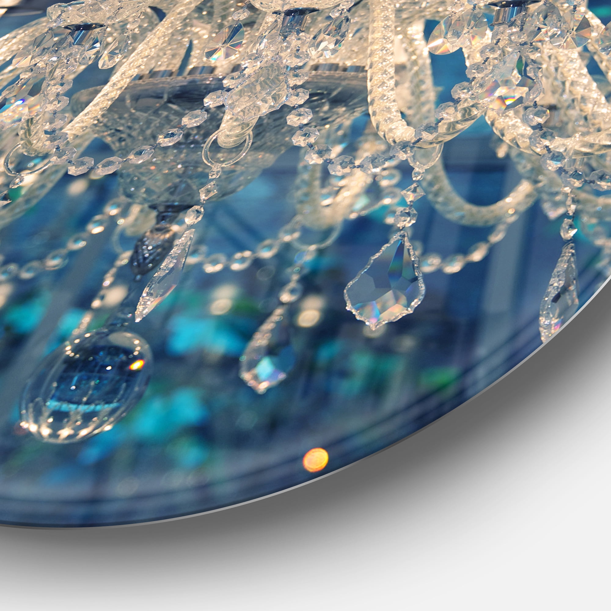 Designart 'Blue Vintage Crystal Chandelier' Disc Flower Artwork on Large Metal Circle Wall Art