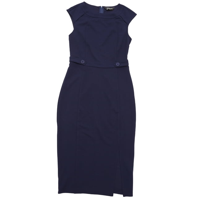 INSPIRE CHIC Robe Fourreau de Travail à Col Rond pour Femmes Coupe Ajustée Sans Manches Robes Crayon Moyen Bleu Marine