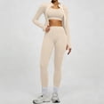 thumbnail image 2 of ZJXFGS Womens Workout Sets 2 Piece Seamless Yoga Outfits Long Sleeve Zipper Jacket High Waist Leggings Butt Lifting Gym Set Beige L, 2 of 7