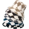 thumbnail image 5 of CoCopeaunts Mens Bucket Hat Europe American Style Winter Warm Geometry Diamond Plaid Fisherman Cap Lamb Wool Basin Cap for Women, 5 of 8