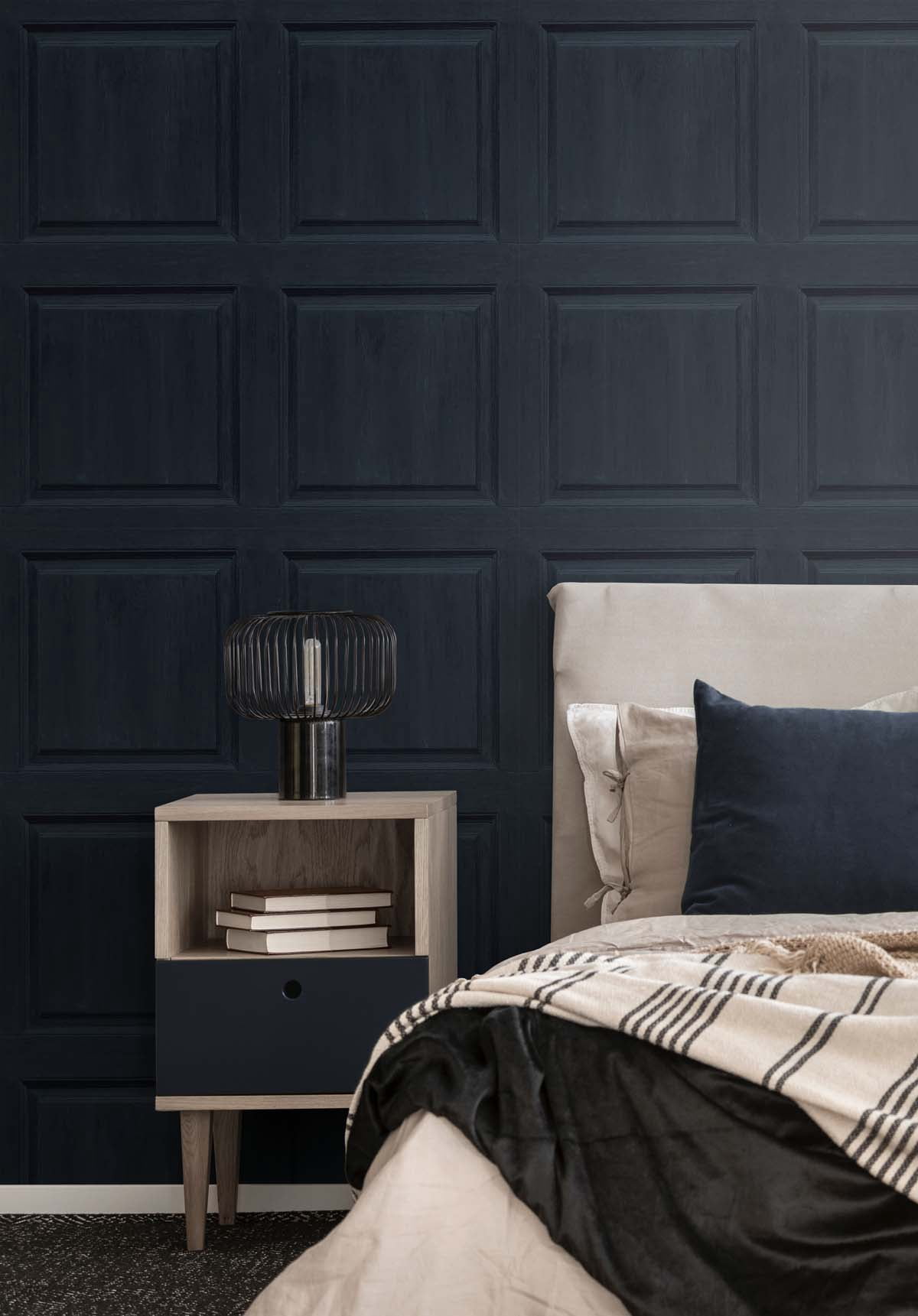 NextWall Arthouse Washed Faux Panel Peel and Stick Wallpaper 20.5 in. W x 18 ft. L - Navy