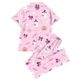 thumbnail image 5 of MEZZALL Women Halloween Pajama Set Ghost Bow Pattern Button Front Short Sleeve Top With Chest Pocket Elastic Waist Full Length Pants Soft Sleepwear Set Stylish 2 Piece Pjs, 5 of 5