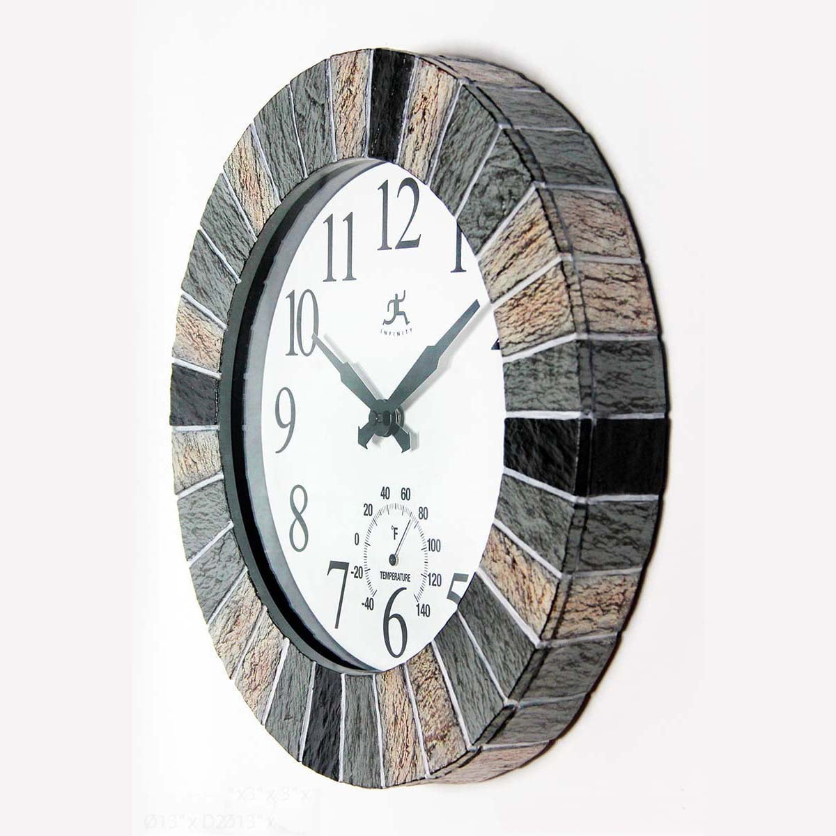 Infinity Instruments Indoor/Outdoor 13" x 13" Gray Analog Round Natural Wall Clock