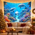 thumbnail image 3 of Underwater Reef Bottlenose with Dolphins Swimming Through Clear, Mystical Fantasy for Space Lovers, Galaxy Room Decor, Housewarming Gift, Tapestry Wall Hanging for Bedroom and Dorm, 3 of 7