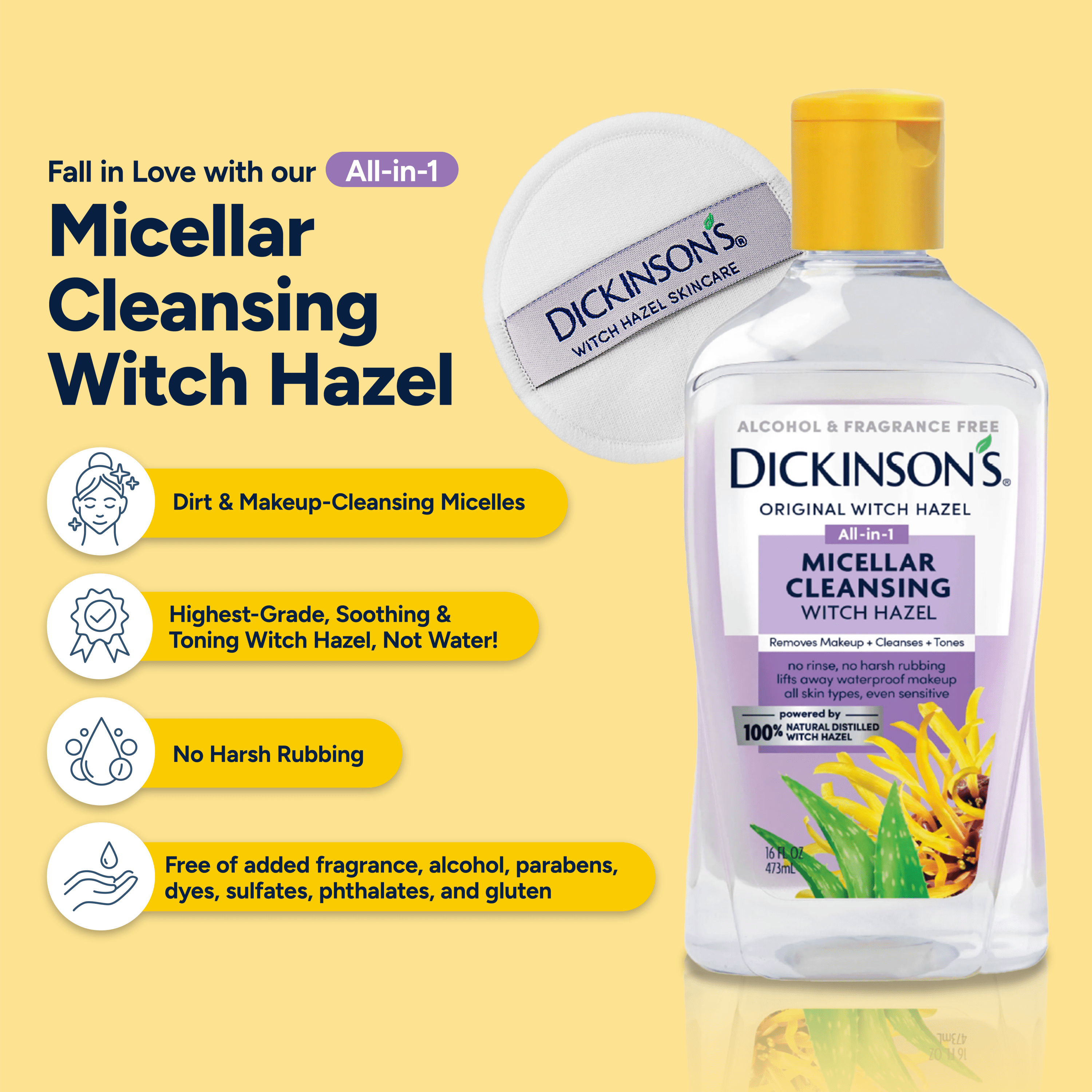 (3 pack) Dickinson's Micellar Cleansing Witch Hazel, 16 fl oz