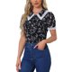 thumbnail image 2 of CAMISA CHIC Floral para Mujeres de Manga Corta con Cuello Peter Pan de Encaje, Blusa con Botones, Negra, Talla L, 2 of 7