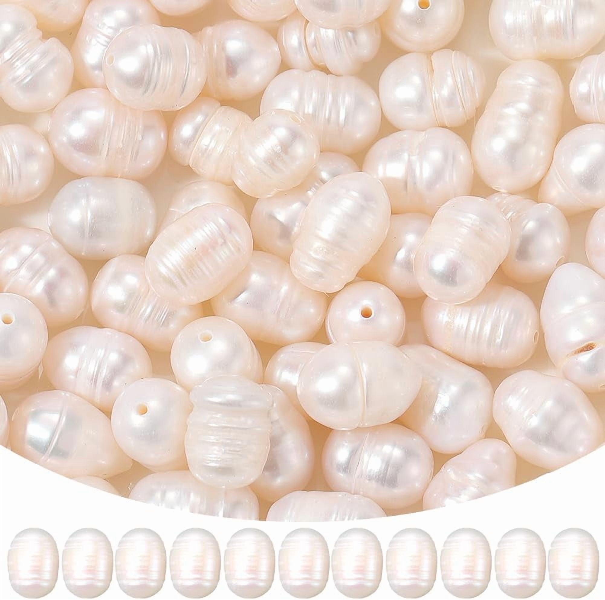 1 Box 100PCS Beige Baroque Natural Rice Shaped Pearls Beads with Holes Irregular Cultured Freshwater Summer Oval Loose Pearl Bead Bulk for DIY handcrafting
