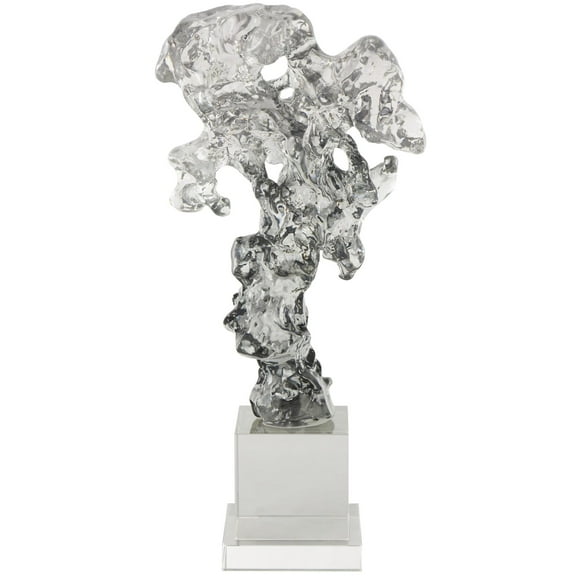 8" x 15" Clear Glass Handmade Freeform Abstract Sculpture with Clear Square Base, by DecMode