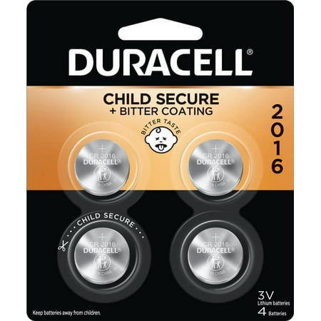 Duracell 2016 Lithium Coin Battery 3V, Bitter Coating and Child Secure Packaging, 4 Pack