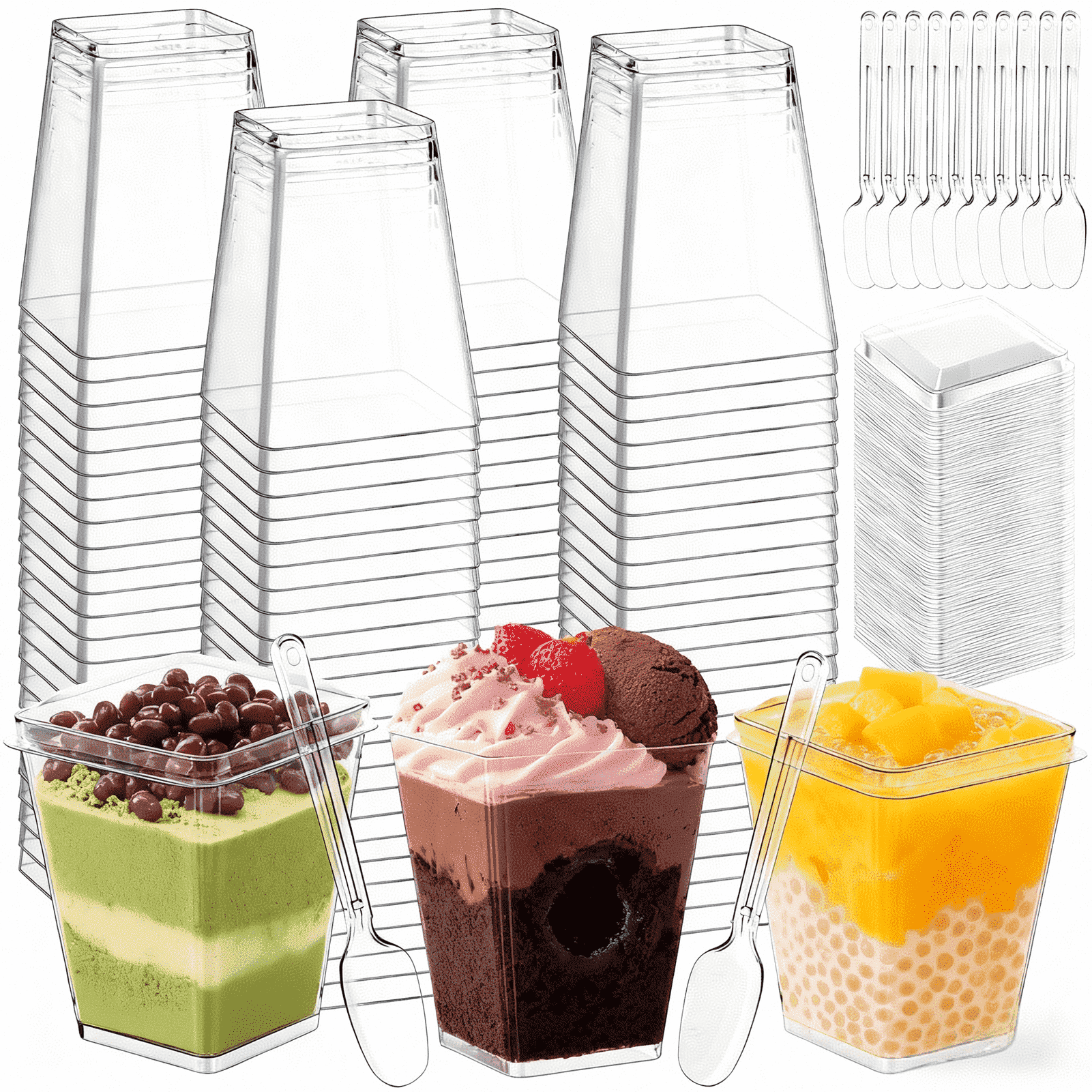 Srapwati 5 oz Mini Dessert Cups with Lids and Spoons, 150-Pack