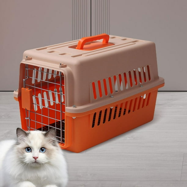 Puerta de alambre por aerolínea, jaula de viaje para perros, transportador de animales pequeños, gatos, transportador de viaje para mascotas Naranja