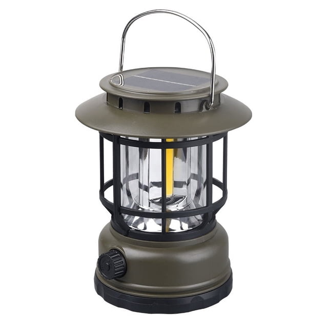 Lámpara solar retro recargable de modo de espera ultralargo, lámpara multifuncional para acampar al aire libre, lámpara de iluminación LED para exteriores