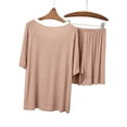 thumbnail image 6 of ylioge Modal-Pajamas for Women 2 Piece Sets Casual Solid Color Lightweight Short Sleeve Tops Wide Leg Shorts Soft Loungewear Homewear Pajamas Outfits, 6 of 6
