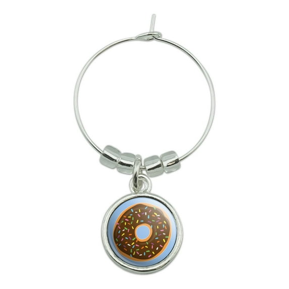 Cute Donut with Sprinkles Chocolate Icing Wine Glass Charm Drink Marker