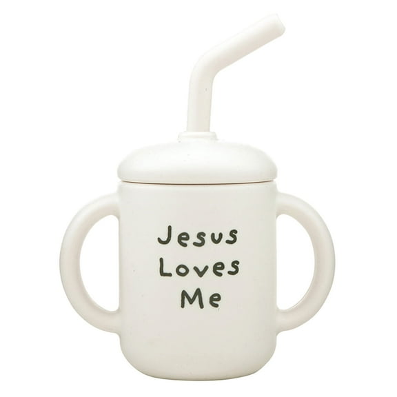 Silicone Sippy Cup, 4 ounce, with straw and lid, Jesus Loves Me R1516