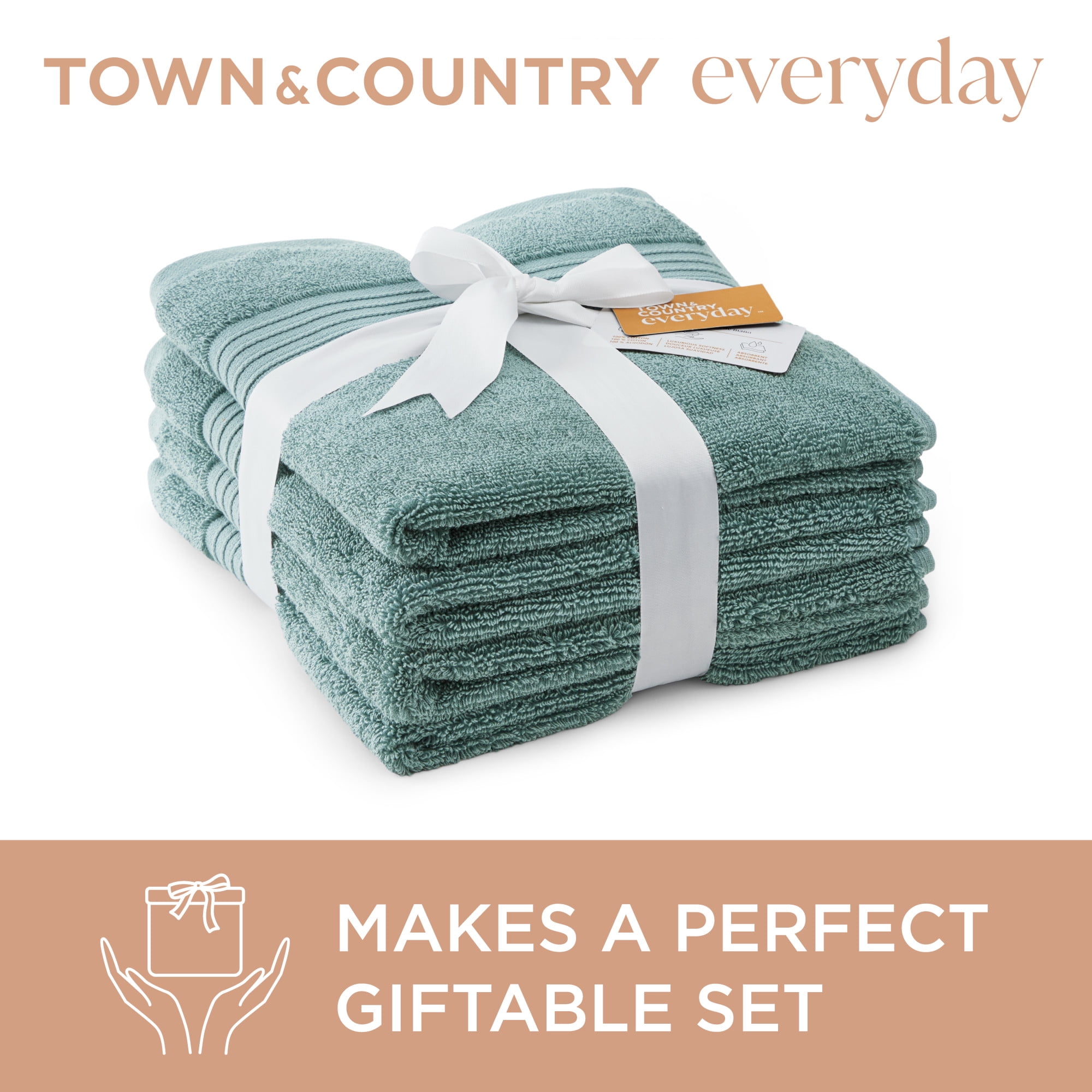 TOWN & COUNTRY EVERYDAY 4-Piece Solid Dobby Border Hand Towel Set, 20"x30", 100% Cotton, Plush & Absorbent 650GSM, Aqua Blue