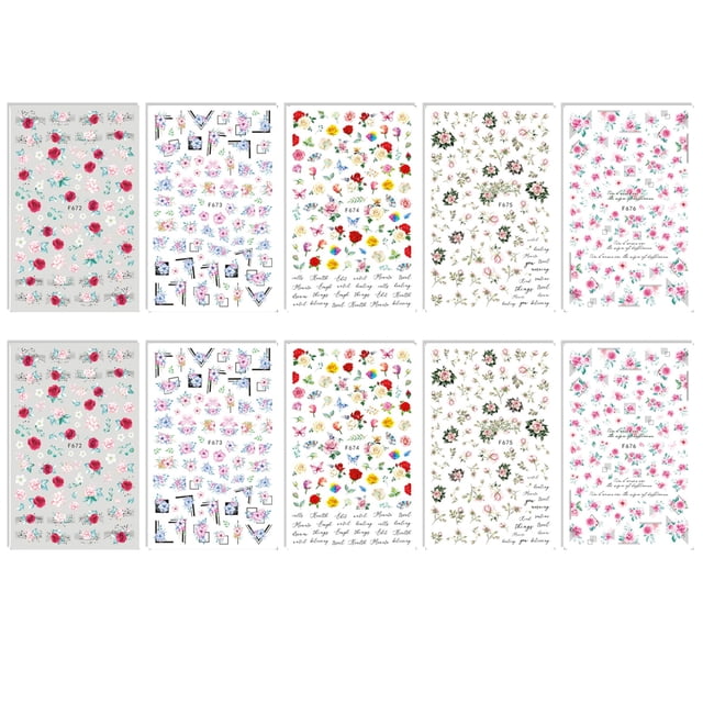 10 hojas de pegatinas autoadhesivas para decoración de uñas, diseños de decoración para esmalte de gel.
