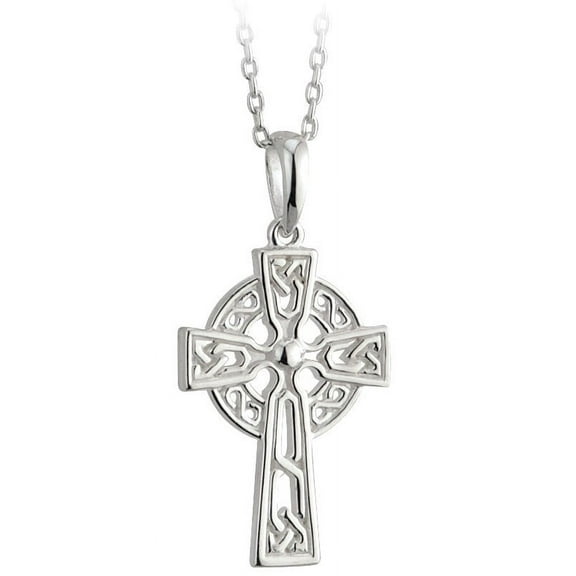 SOLVAR Silver Filagree Double Sided Celtic Cross Pendant 18" Chain Irish Jewelry Made in Ireland
