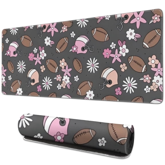Long Mouse Pads for Desk,Gray Football and Flowers Pattern Desk Mats on Top Of Desks, Desk Mouse Pad Extra Large with 3mm Non-Slip Base and Stitched Edge for Gaming,Office,Work,Home 31.5"x11.8"