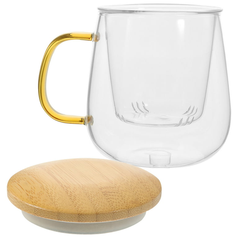 Heat Resistant Tea Mug | Wood Lid, Metal Infuser | Toned Glass