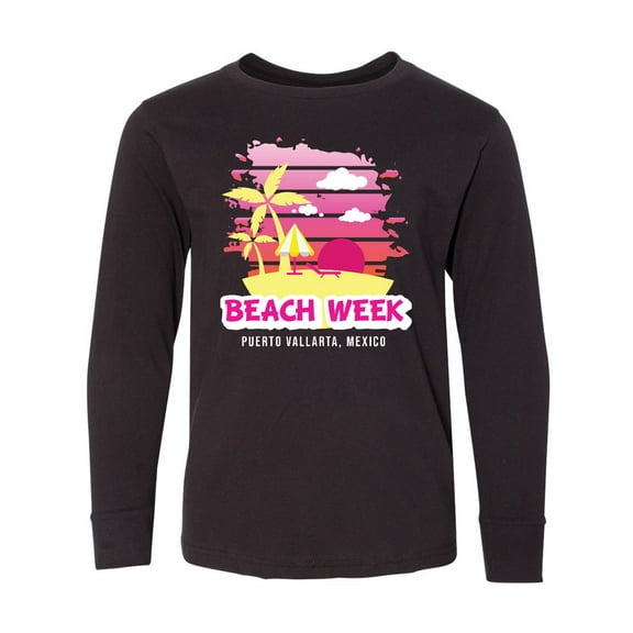 Inktastic Beach Week Puerto Vallarta Mexico with Palm Trees Long Sleeve Youth T-Shirt