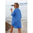 thumbnail image 3 of EKOUAER Women's Beach Bikini Cover-up Long Roll-up Sleeve Beach Shirt Bathing Suit Cover Up, 3 of 5