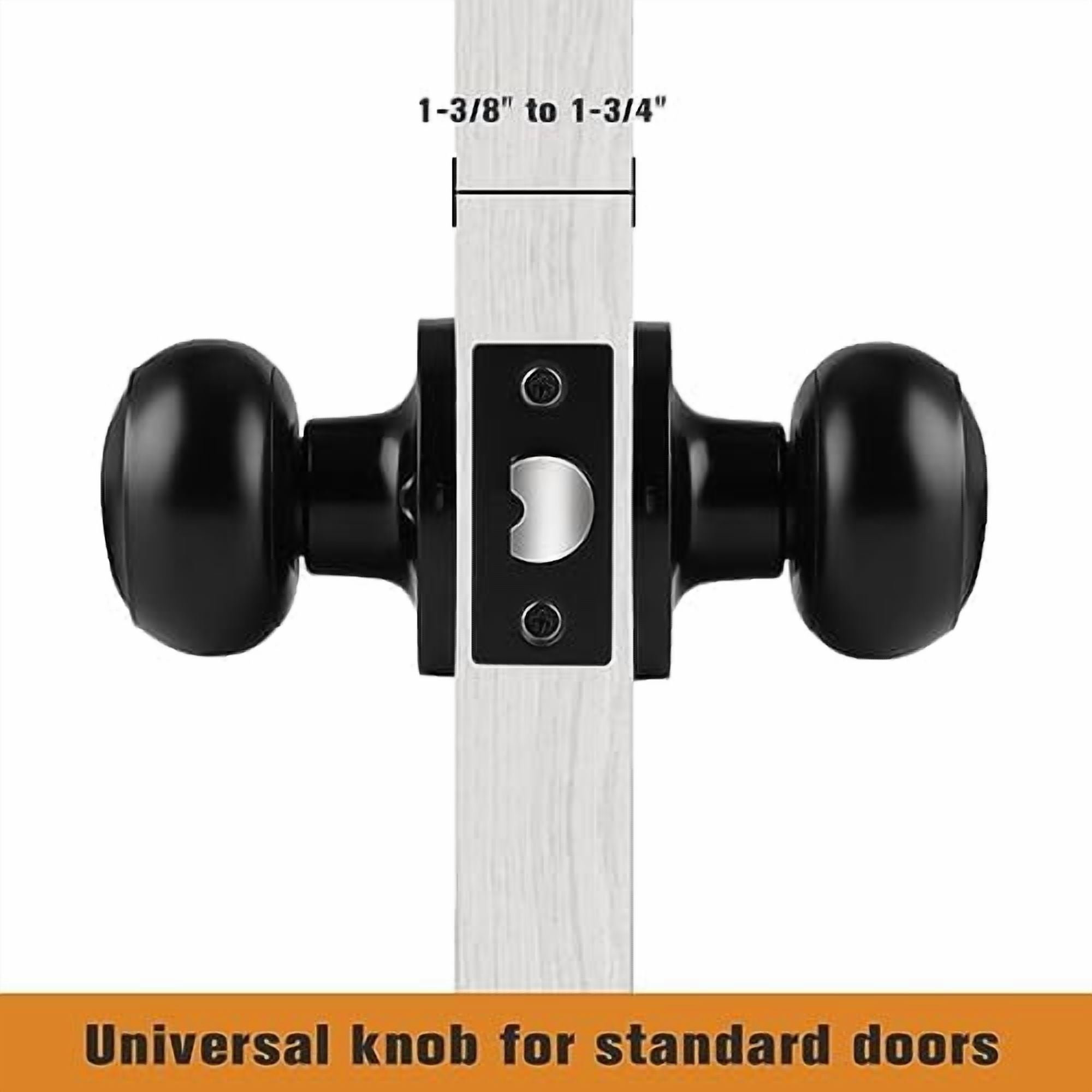 Passage Interior Door Knobs Hall and Closet Door Handle Keyless Black Lockset Stainless Steel 5 Pack