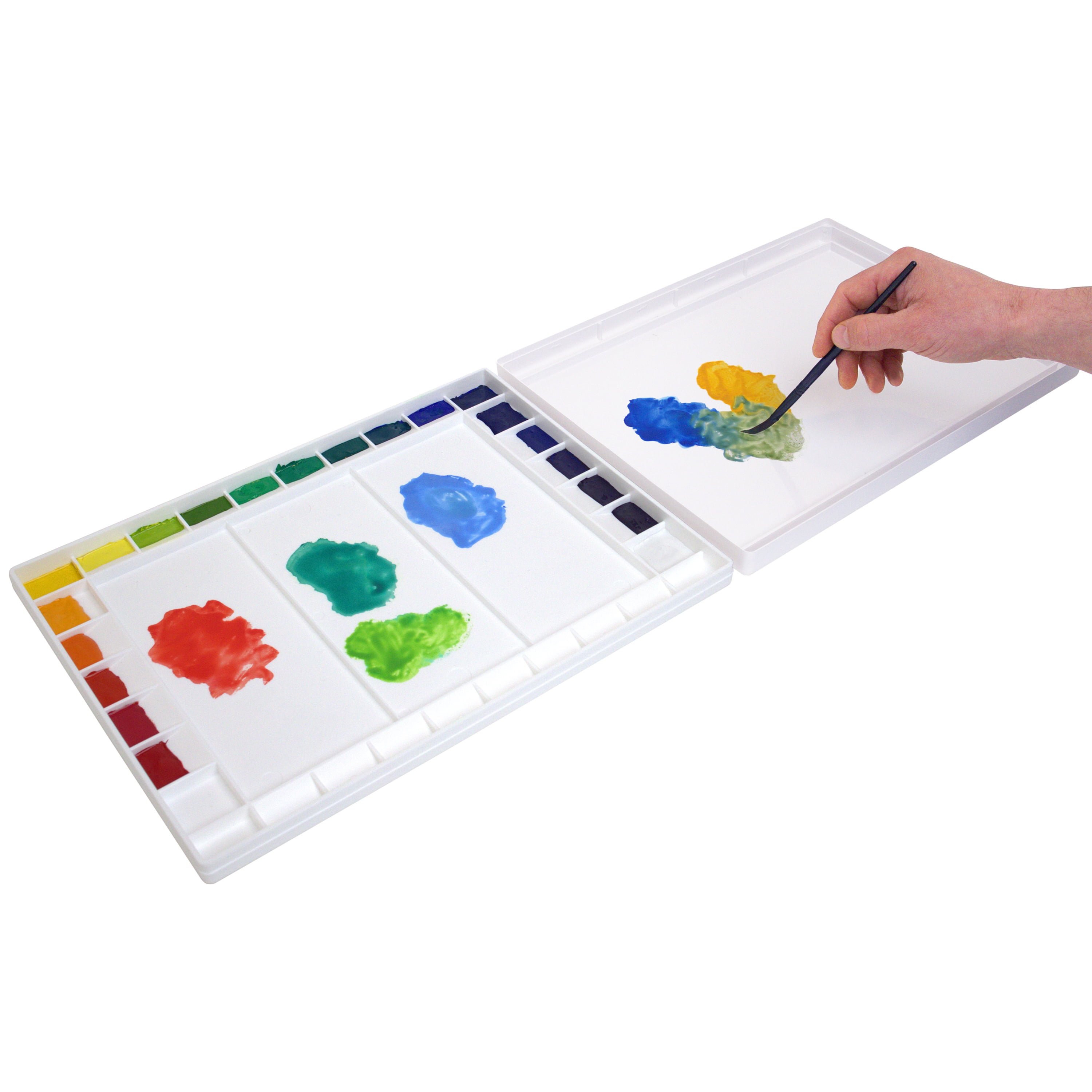 Masterson Aqua-Pro Watercolor Palette 11.5x15.5, 32 Wells w/ Lid to Keep Paints Fresh, Made in USA