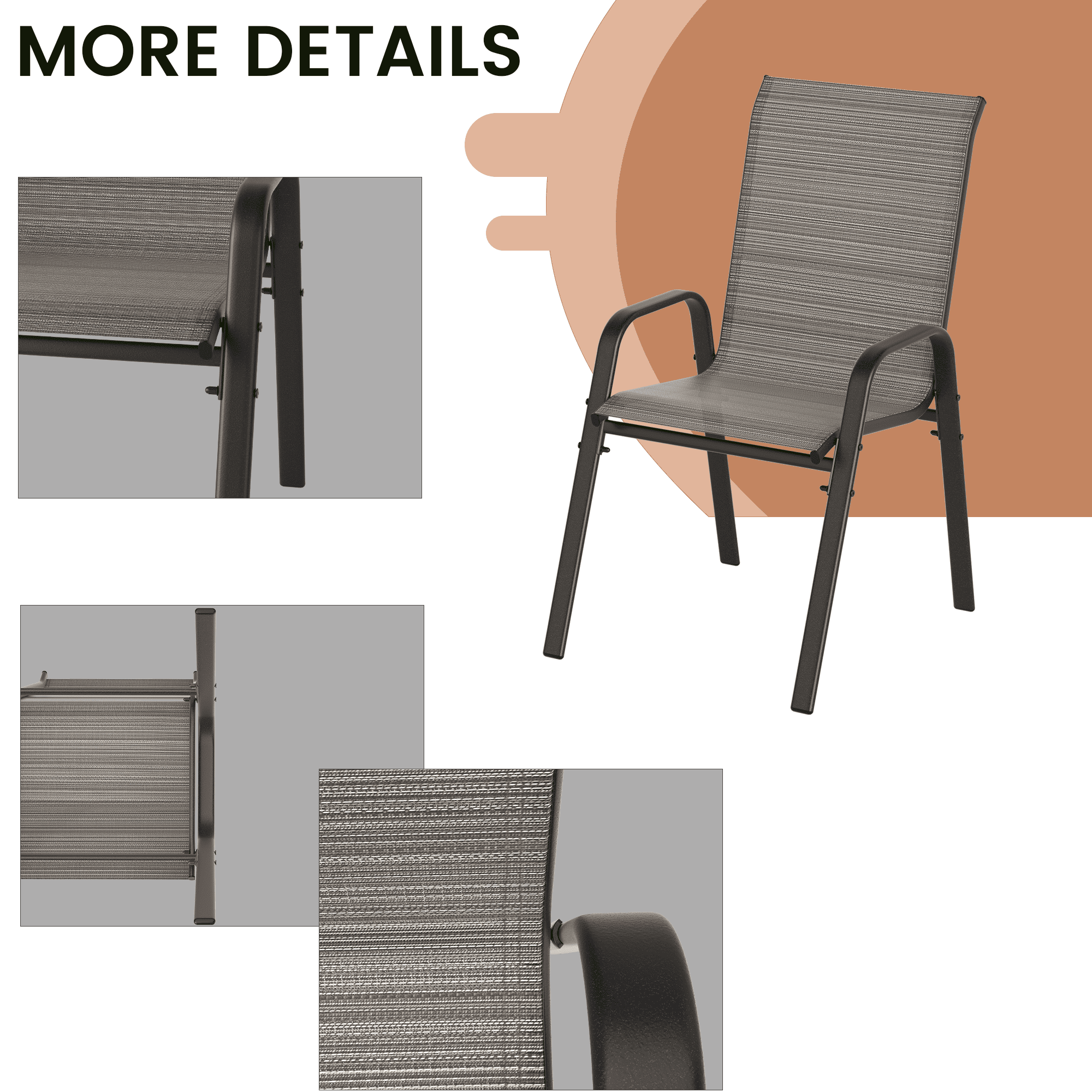 ALAULM Stackable Patio Chairs Set of 8, Outdoor Furniture Chairs with All Weather Breathable Textilene & Metal Frame, Outdoor Furniture Set for Lawn Garden Backyard, Brown